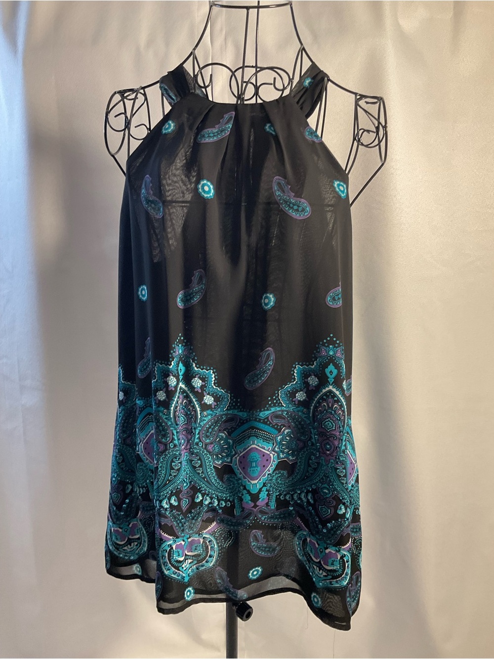 Apt. 9 Black Halter Camisole with Teal & Purple Paisley Border
